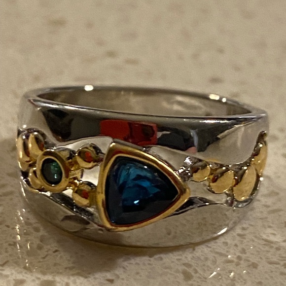 Stunning sterling silver & 14kt gold plated over cooper, sapphire & peridot - Picture 1 of 15